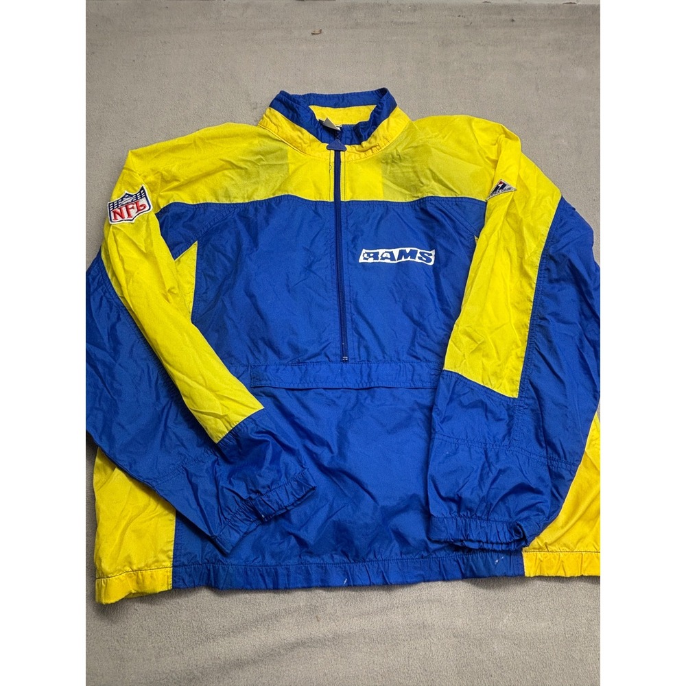 Vintage Apex One NFL Los Angeles Rams Windbreaker 1/4 Zip Pullover Blue Large